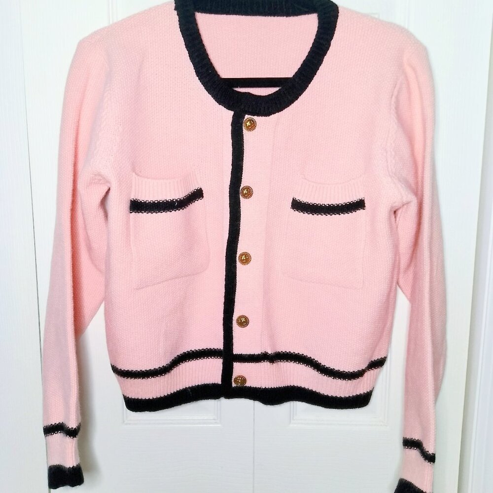 Pink Contrast Trim Cardigan